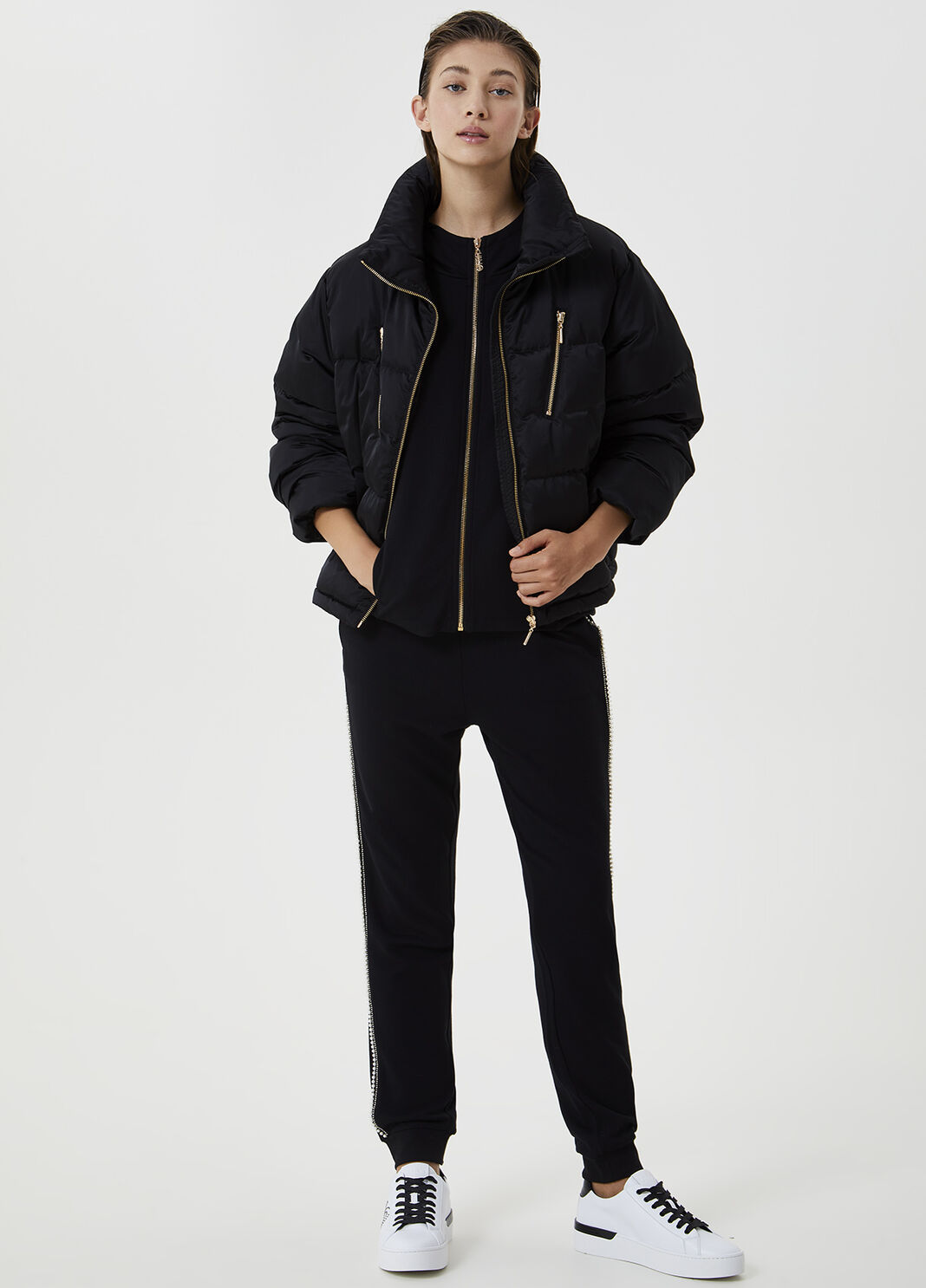 Short quilted down jacket with quilted logo Black Liu Jo - large image number 3