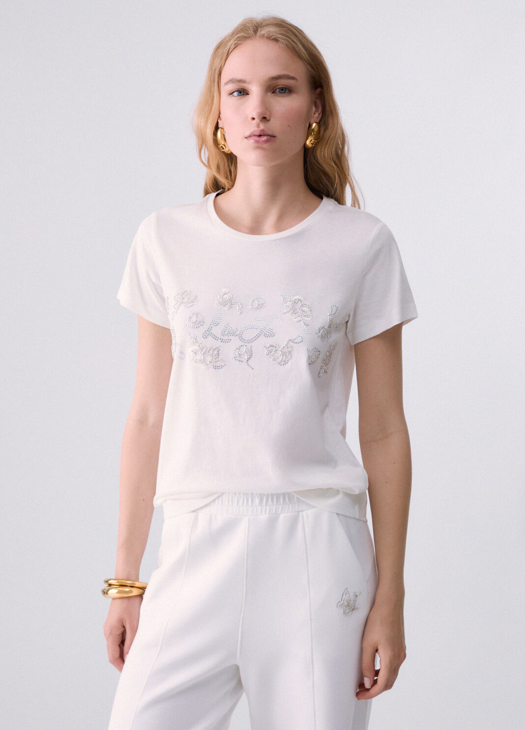 Camiseta con strass blanco/ramaje Liu Jo - large image number 0