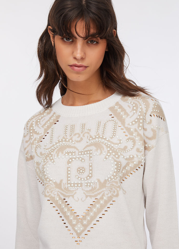 Pull jacquard en laine blanc Liu Jo - large image number 2