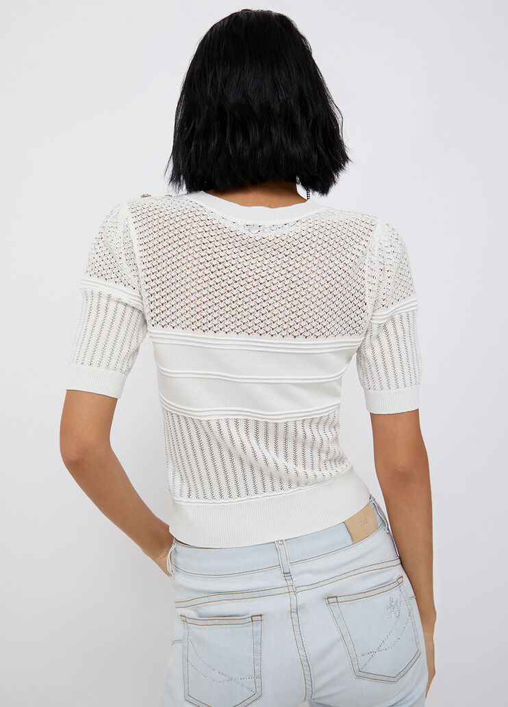 Pullover mit Schmuckknöpfen Wollweiß Liu Jo - large image number 1 Pullover mit Schmuckknöpfen Wollweiß Liu Jo - large image number 1