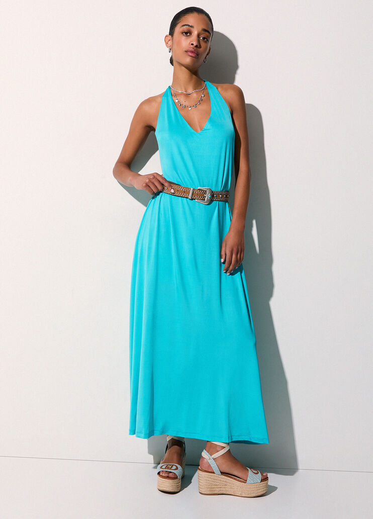 Langes Kleid aus gl&auml;nzendem Jersey Hellblau Liu Jo - medium