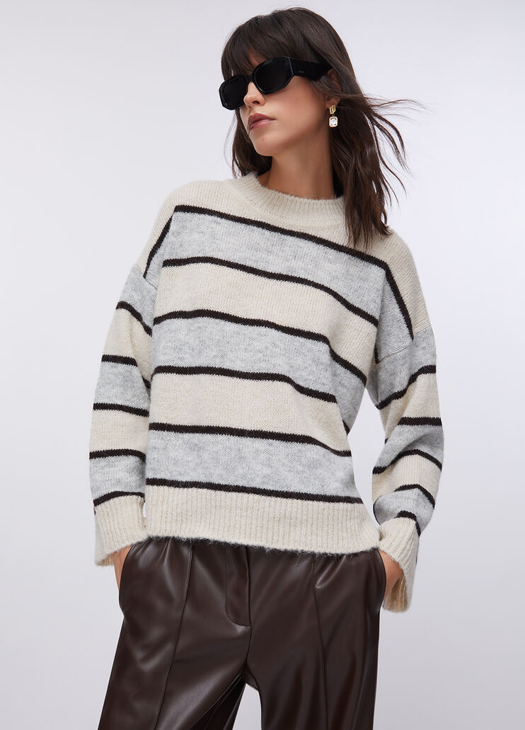 Streifenpullover aus Wolle und Alpaka Grau und Beige Liu Jo - large image number 2
