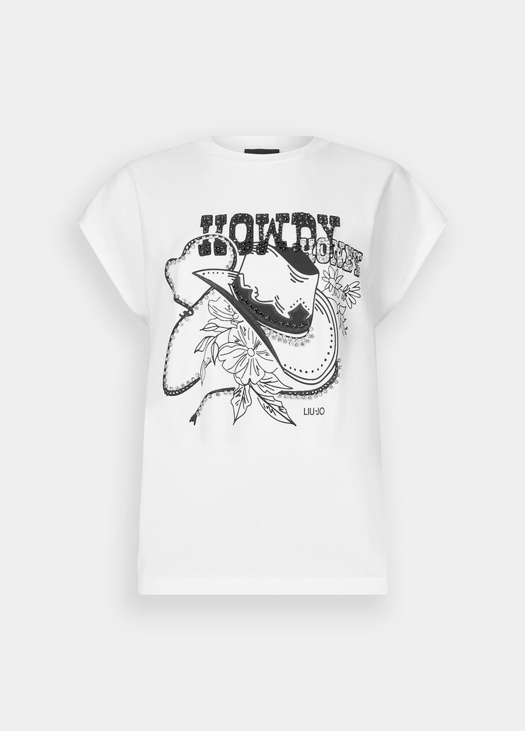 Printed T-shirt with rhinestones white Liu Jo - large image number 4