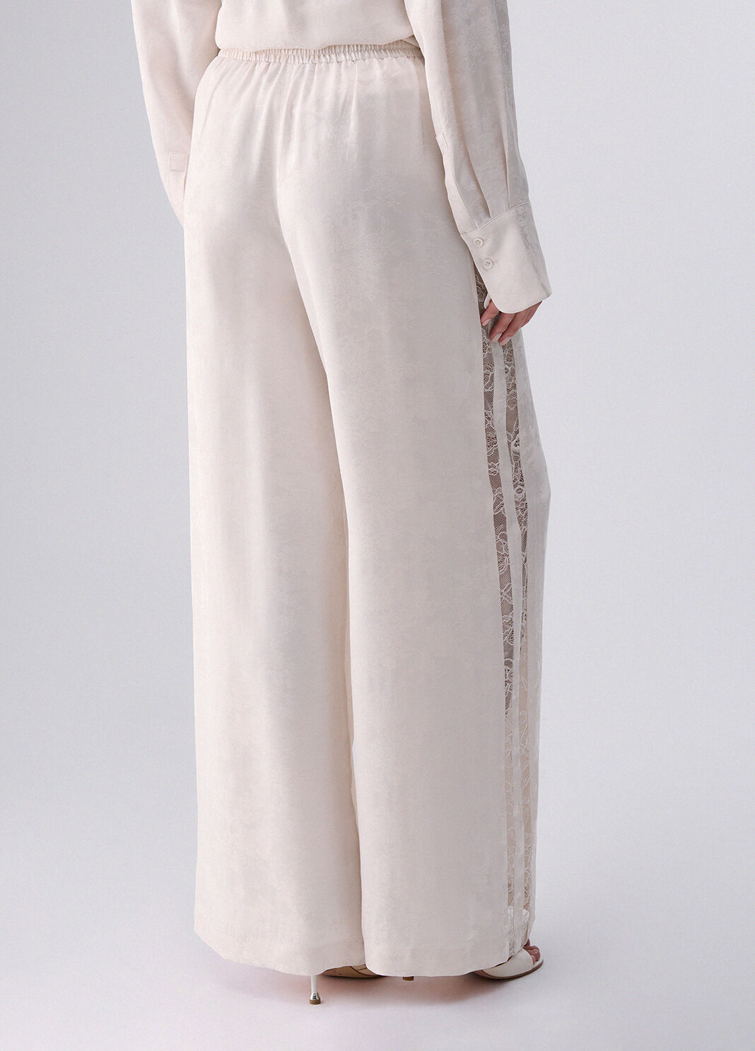 Trousers jacquard with lace valencienne cream Liu Jo - large image number 1