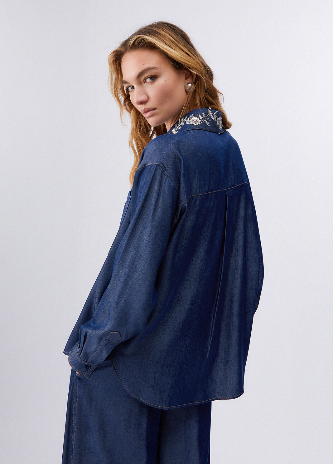Shirt with detachable collar dark denim Liu Jo - large image number 1