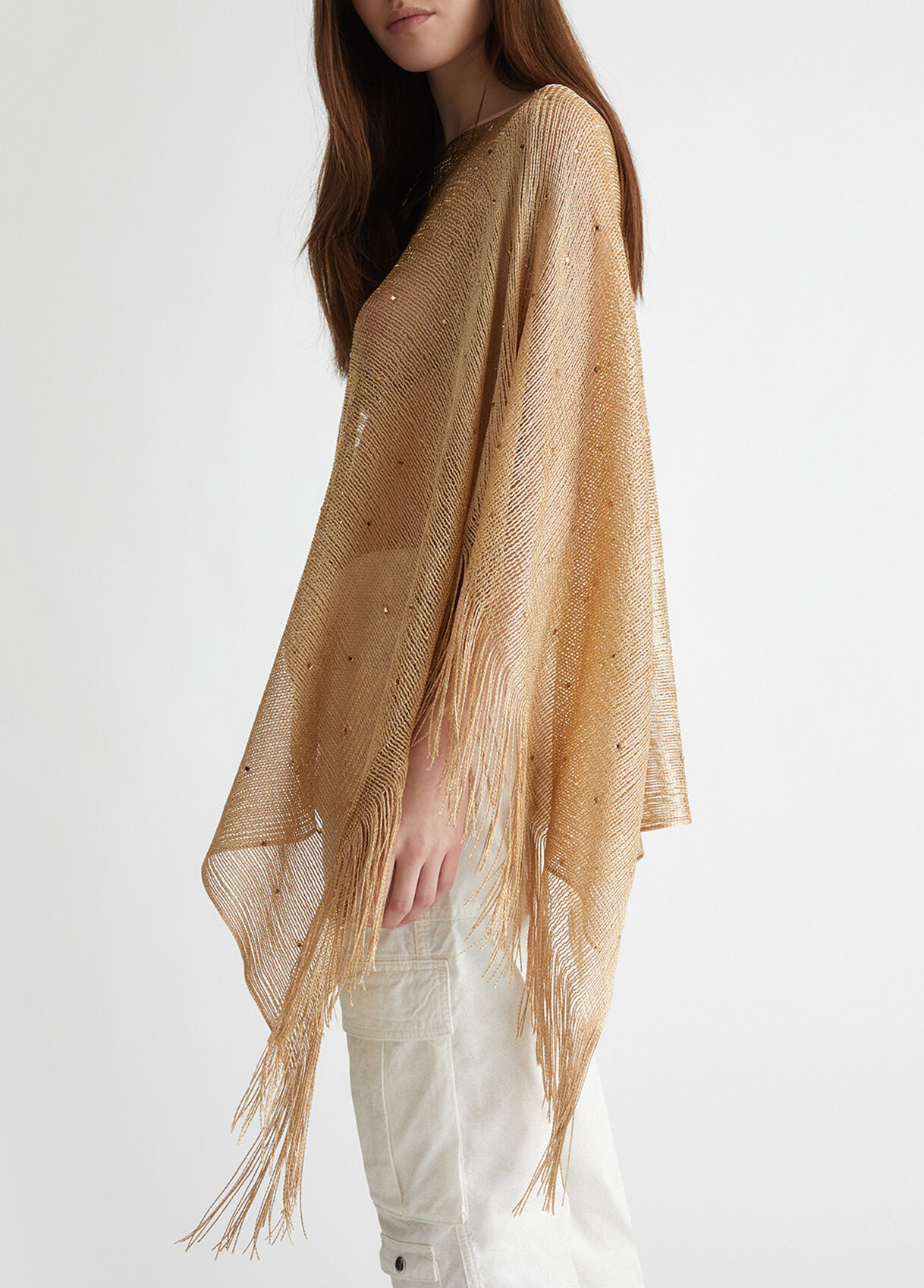 Mesh poncho with rhinestones colour gold | Liu Jo