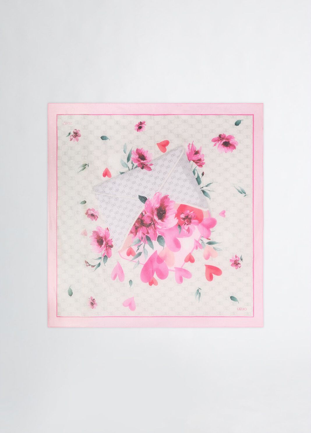 Foulard con stampa floreale e logo rosa Liu Jo - large image number 1