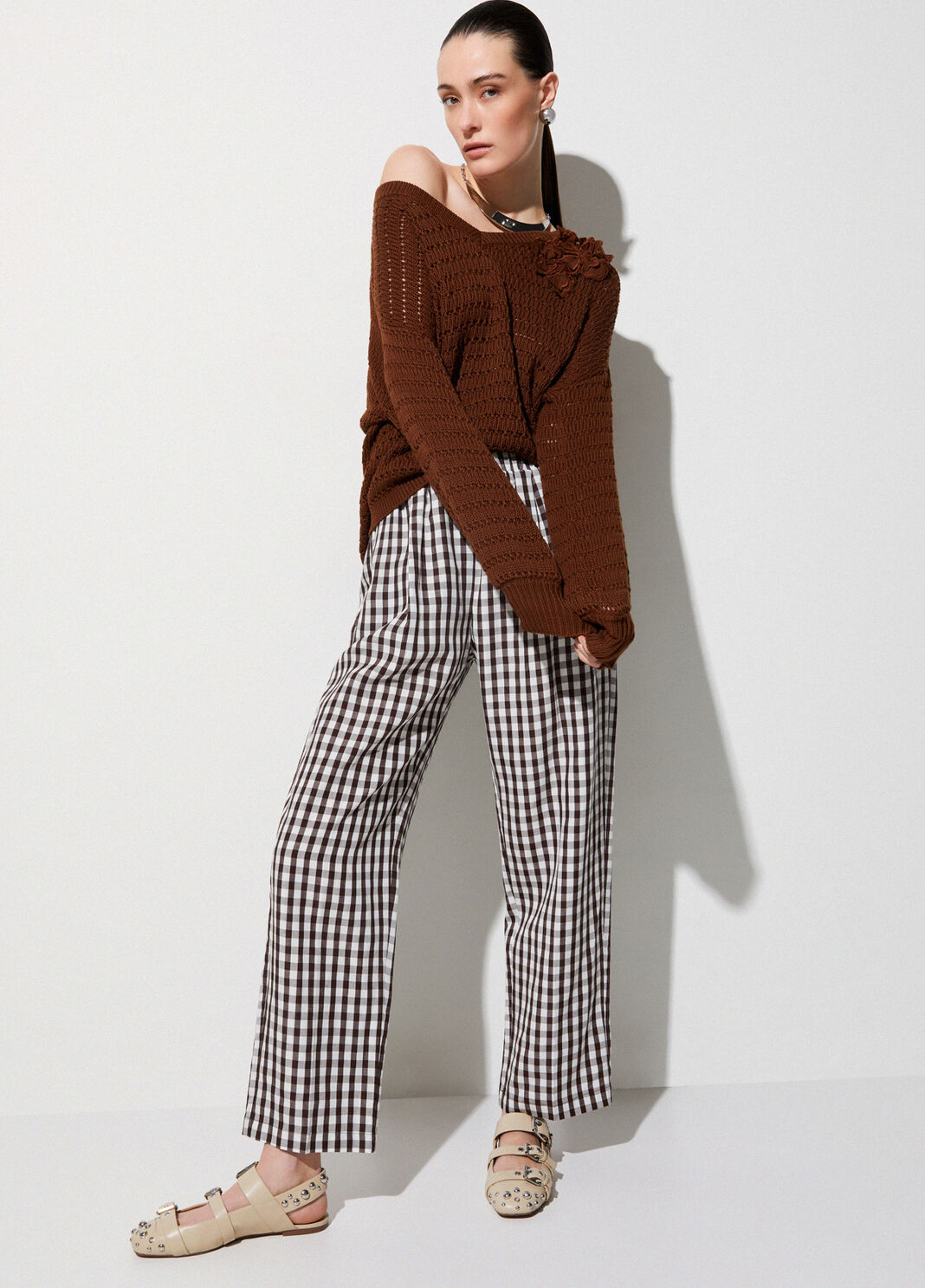 Pantaloni vichy in misto lino vichy marrone Liu Jo - large image number 3