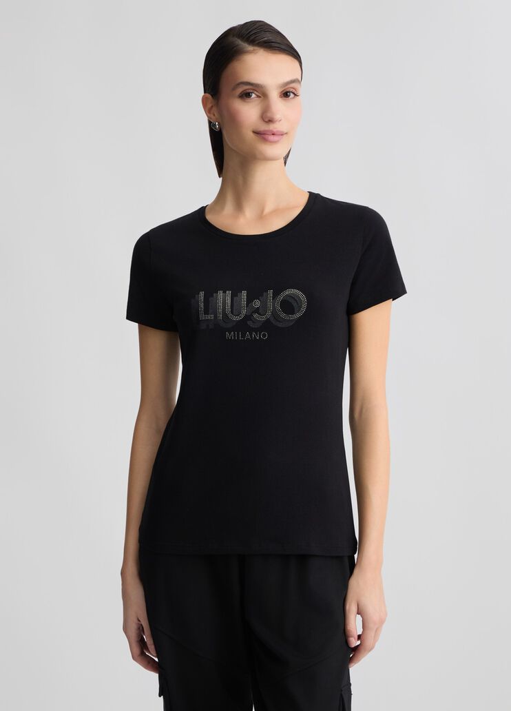 T-shirt with logo and gemstones black/LIU JO Liu Jo - medium T-shirt with logo and gemstones black/LIU JO Liu Jo - medium