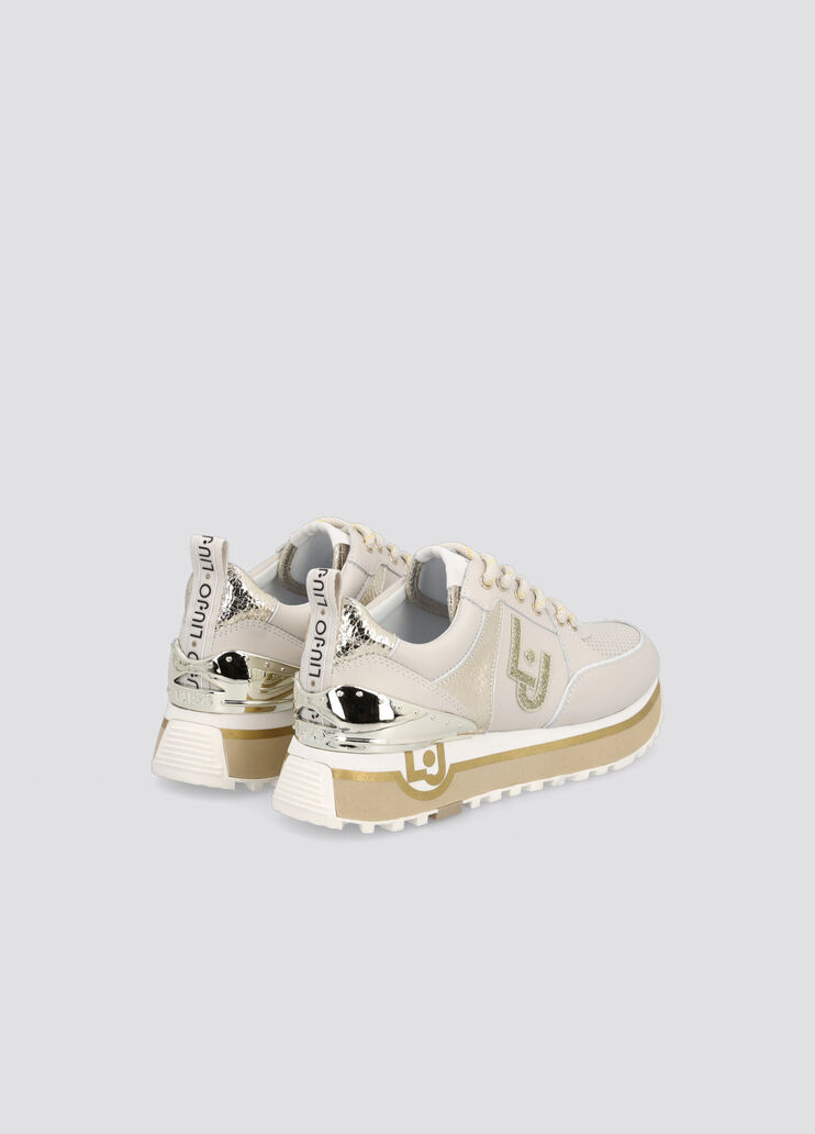Leather sneakers with crackle details milk/gold Liu Jo - large image number 1 Leather sneakers with crackle details milk/gold Liu Jo - large image number 1