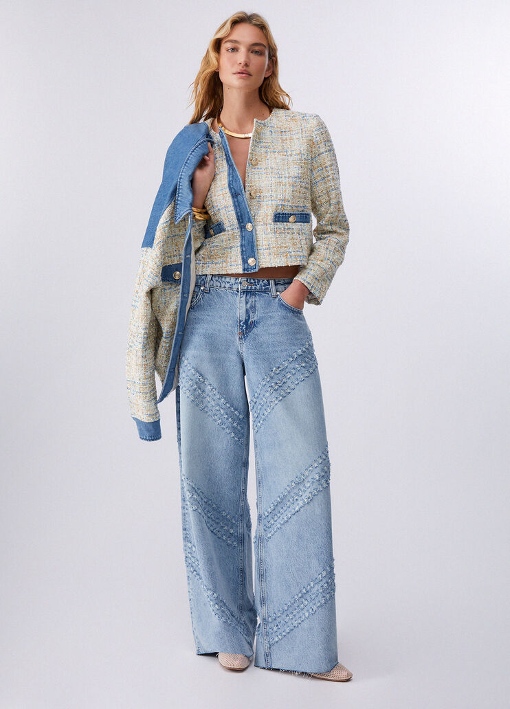 Boucl&eacute;-Jacke mit Denim-Details Dunkles Denimblau Liu Jo - medium