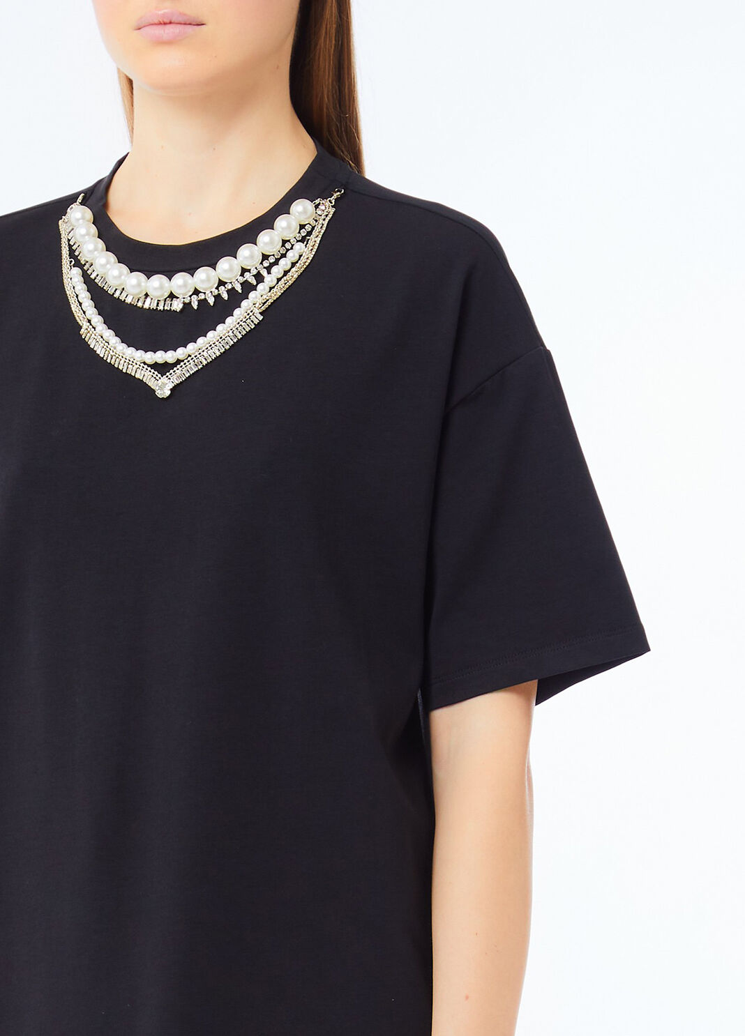 T-shirt con perle e strass nero Liu Jo - large image number 2