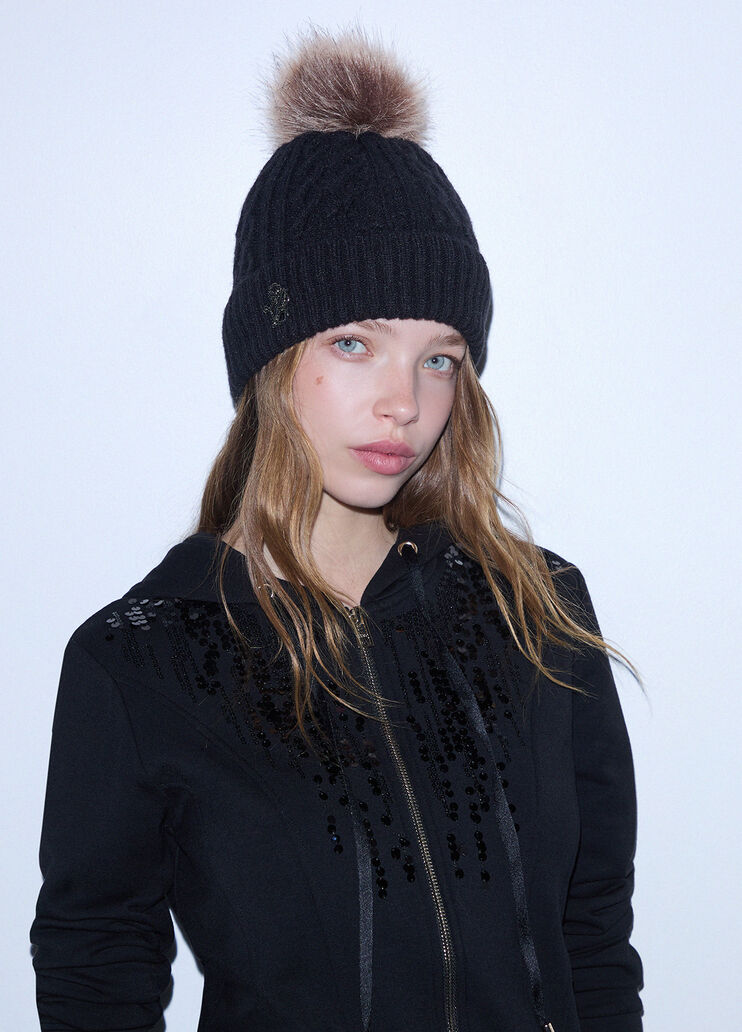 Knitted Hat with Pom-Pom black Liu Jo - medium