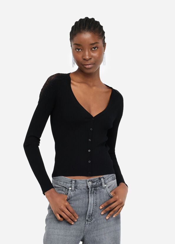 Cardigan avec dentelle noir Liu Jo - large image number 0