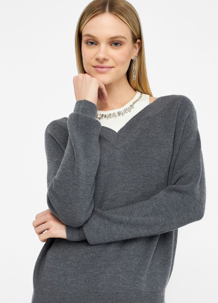 Maglione con ricami gioiello grigio Liu Jo - large image number 2 Maglione con ricami gioiello grigio Liu Jo - large image number 2