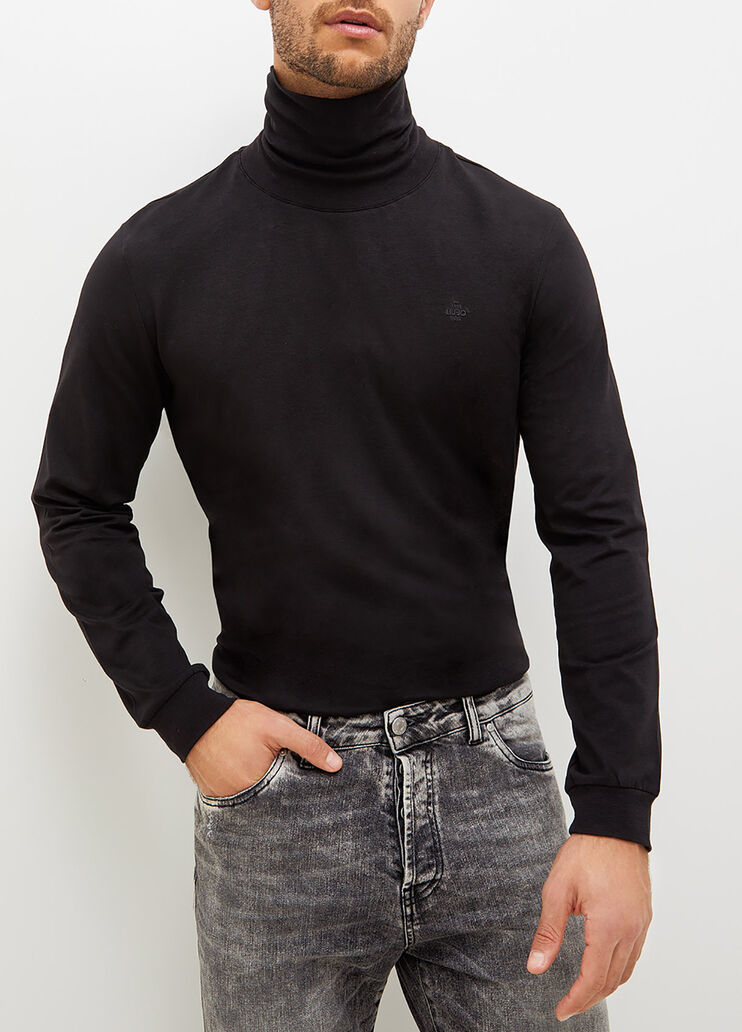 Pull &agrave; col roul&eacute; en coton noir Liu Jo - large image number 0