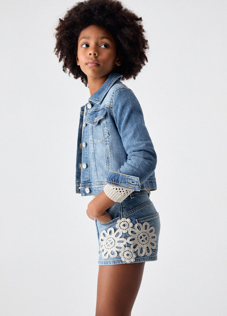 Denim shorts with macram&eacute; embroidery blue denim Liu Jo - medium