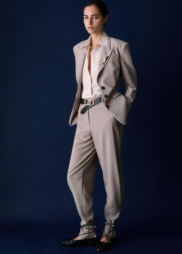 Pantaloni m&eacute;lange con zip beige Liu Jo - medium