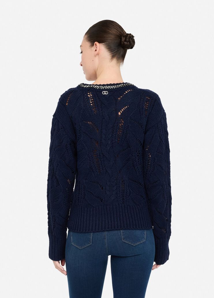 Maglia traforata con pietre gioiello blu scuro Liu Jo - large image number 1 Maglia traforata con pietre gioiello blu scuro Liu Jo - large image number 1