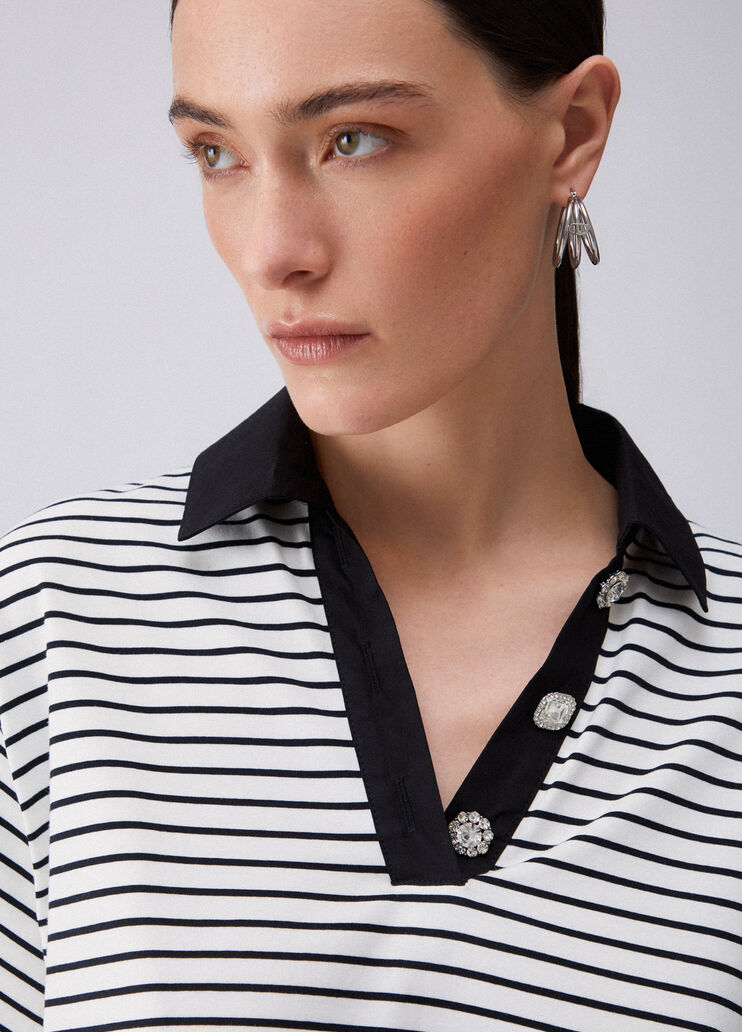 T-shirt a righe con bottoni gioiello bianco a righe Liu Jo - large image number 4