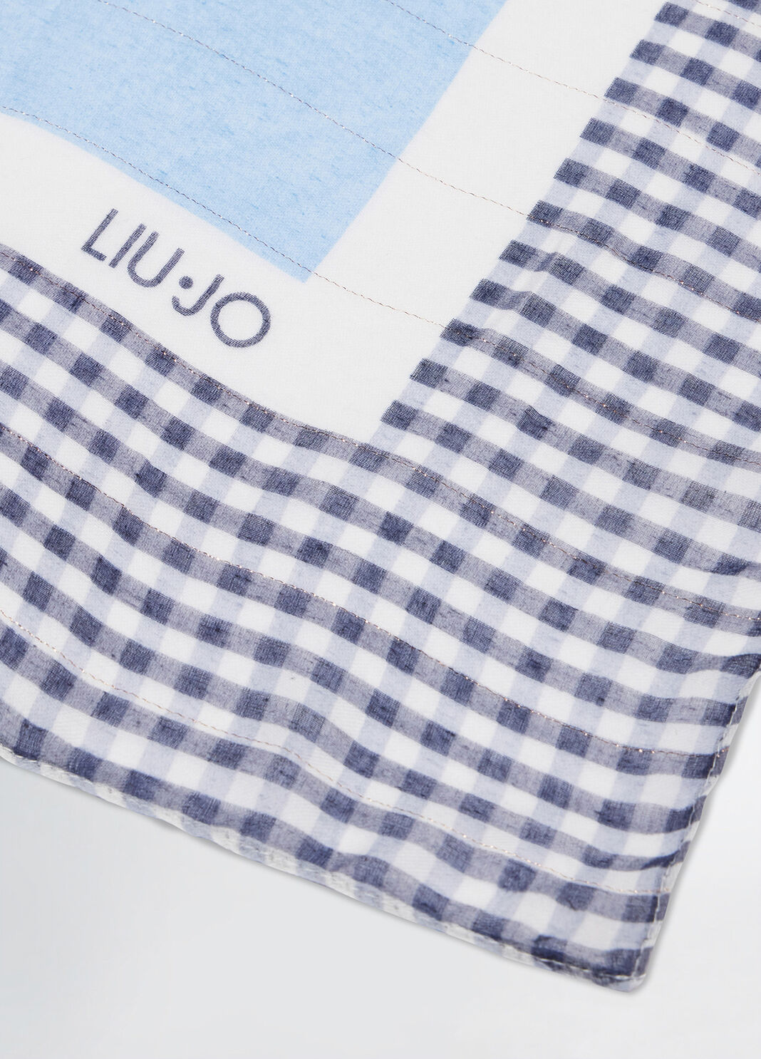 Foulard with chequered print and logo gingham blue Liu Jo - large image number 0
