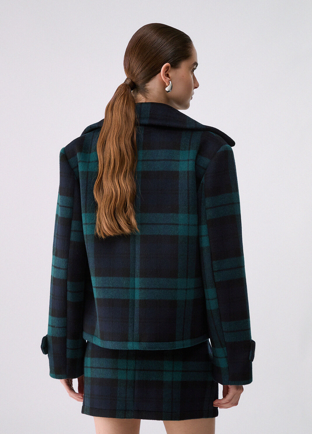 Short Double-Breasted Tartan Coat blue tartan Liu Jo - large image number 1