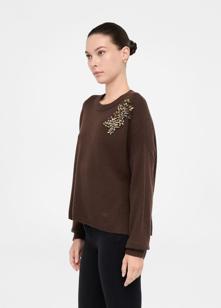 Pull 100 % laine avec broderie bijou chocolat Liu Jo - medium Pull 100 % laine avec broderie bijou chocolat Liu Jo - medium