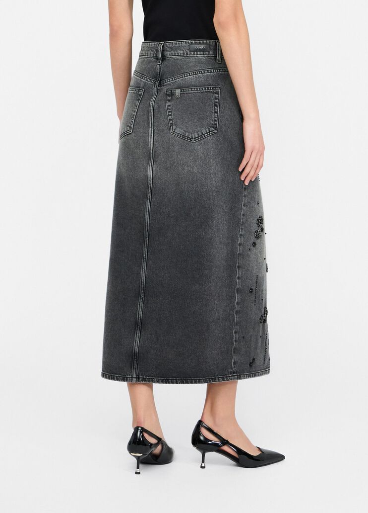 Denim skirt with gemstones black denim Liu Jo - large image number 1 Denim skirt with gemstones black denim Liu Jo - large image number 1
