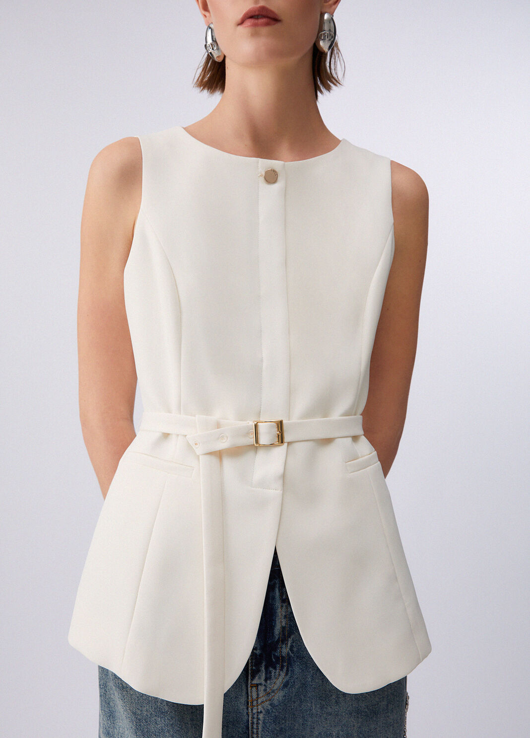 Belted waistcoat cream Liu Jo - large image number 4