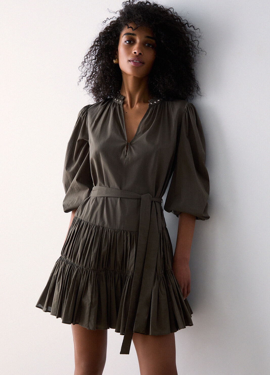Short muslin dress olive green Liu Jo - large image number 3