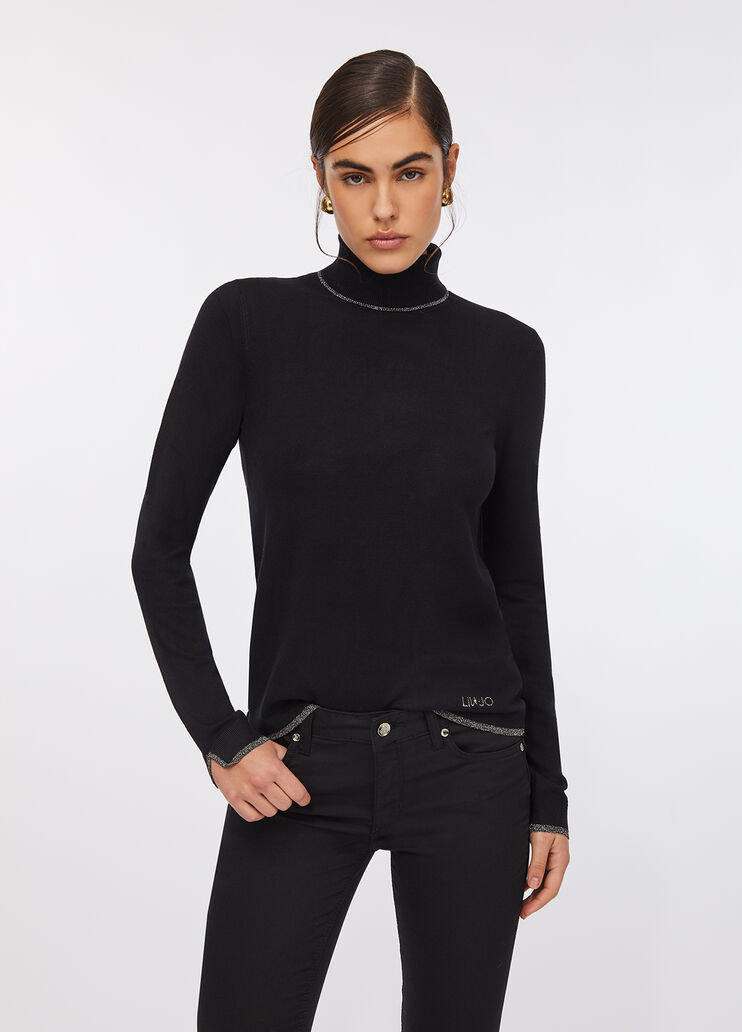 Polo-neck with lurex® details black Liu Jo - large image number 0
