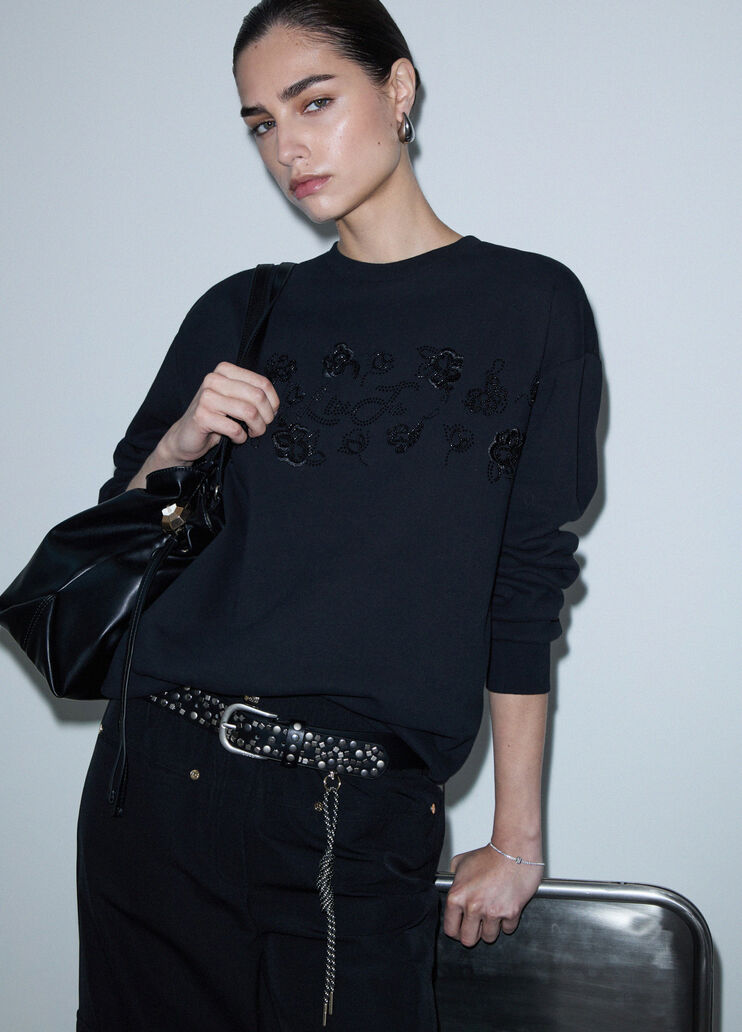 Sweatshirt with Jewel Embellishments black/ramage Liu Jo - medium