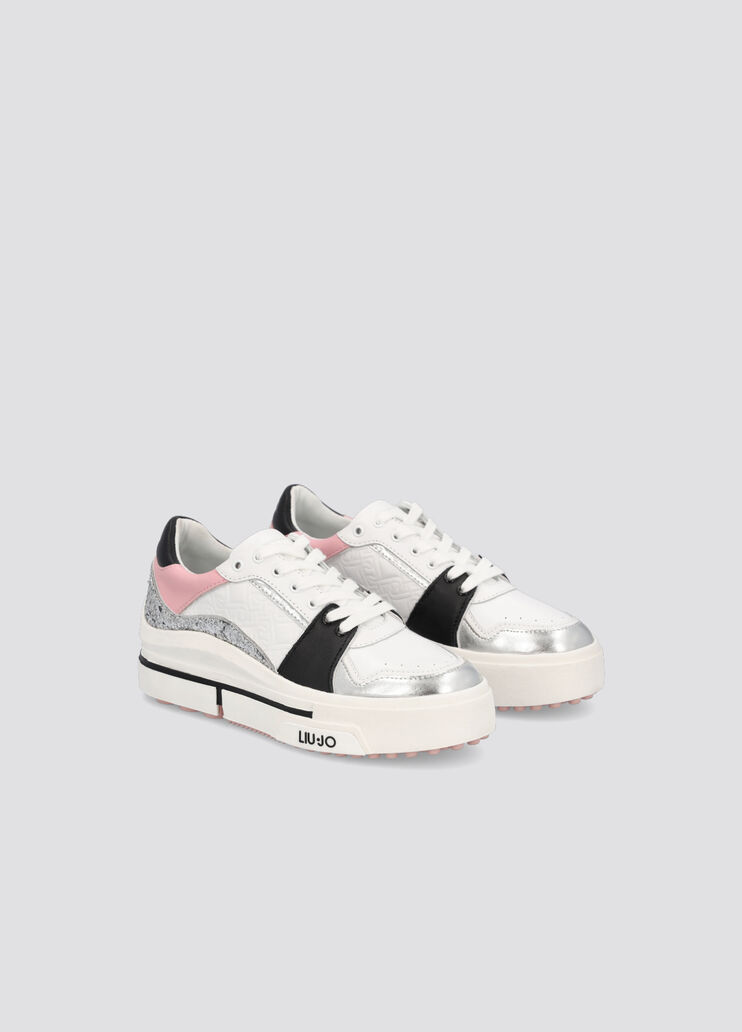 Sneakers con logo monogram bianco/rosa/nero Liu Jo - large image number 1 Sneakers con logo monogram bianco/rosa/nero Liu Jo - large image number 1