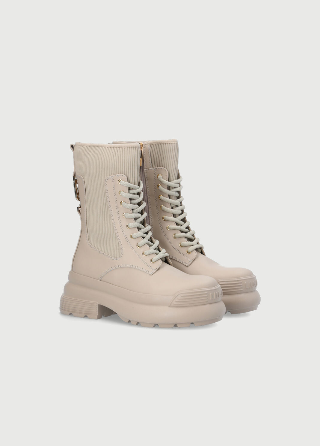 Botas militares de piel con plisado y plataforma gris pardo Liu Jo - large image number 2