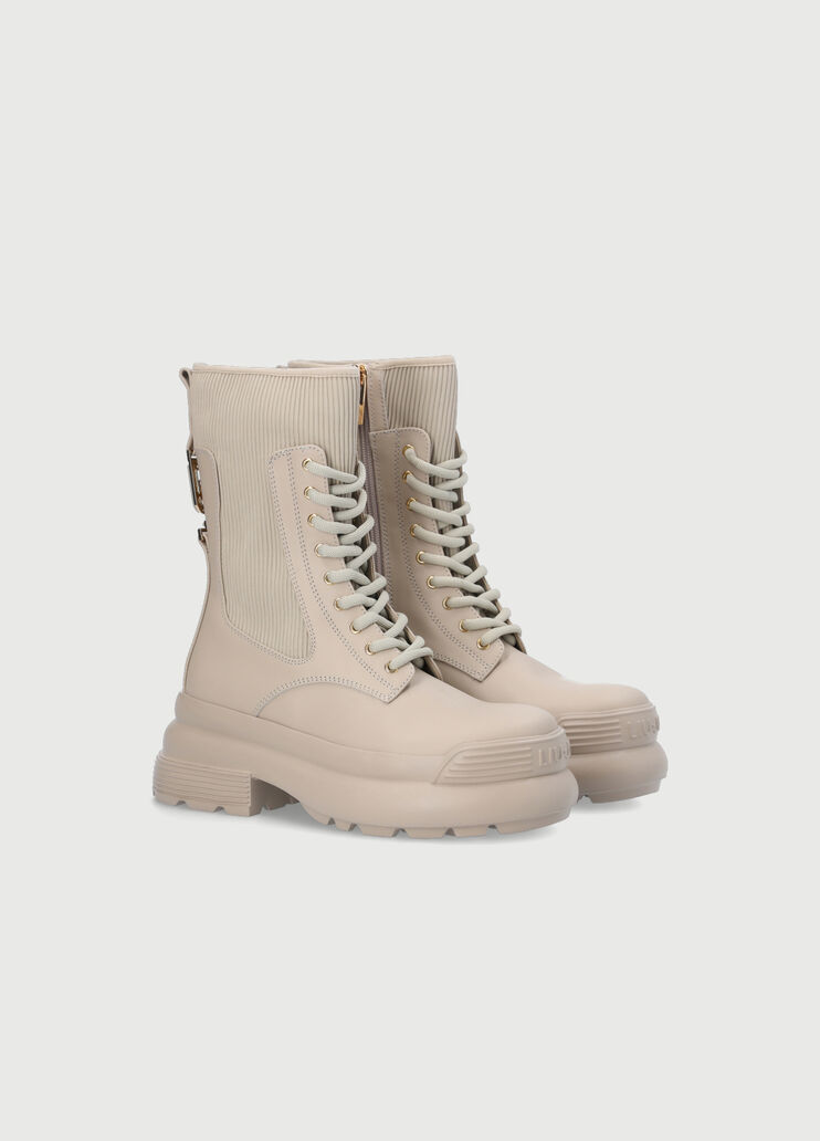 Platform combat boots in leather with pleats taupe Liu Jo - large image number 2 Platform combat boots in leather with pleats taupe Liu Jo - large image number 2