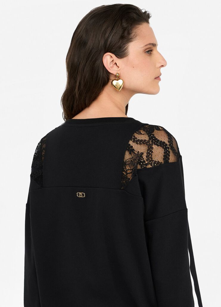 Cotton sweatshirt with lace black Liu Jo - medium Cotton sweatshirt with lace black Liu Jo - medium