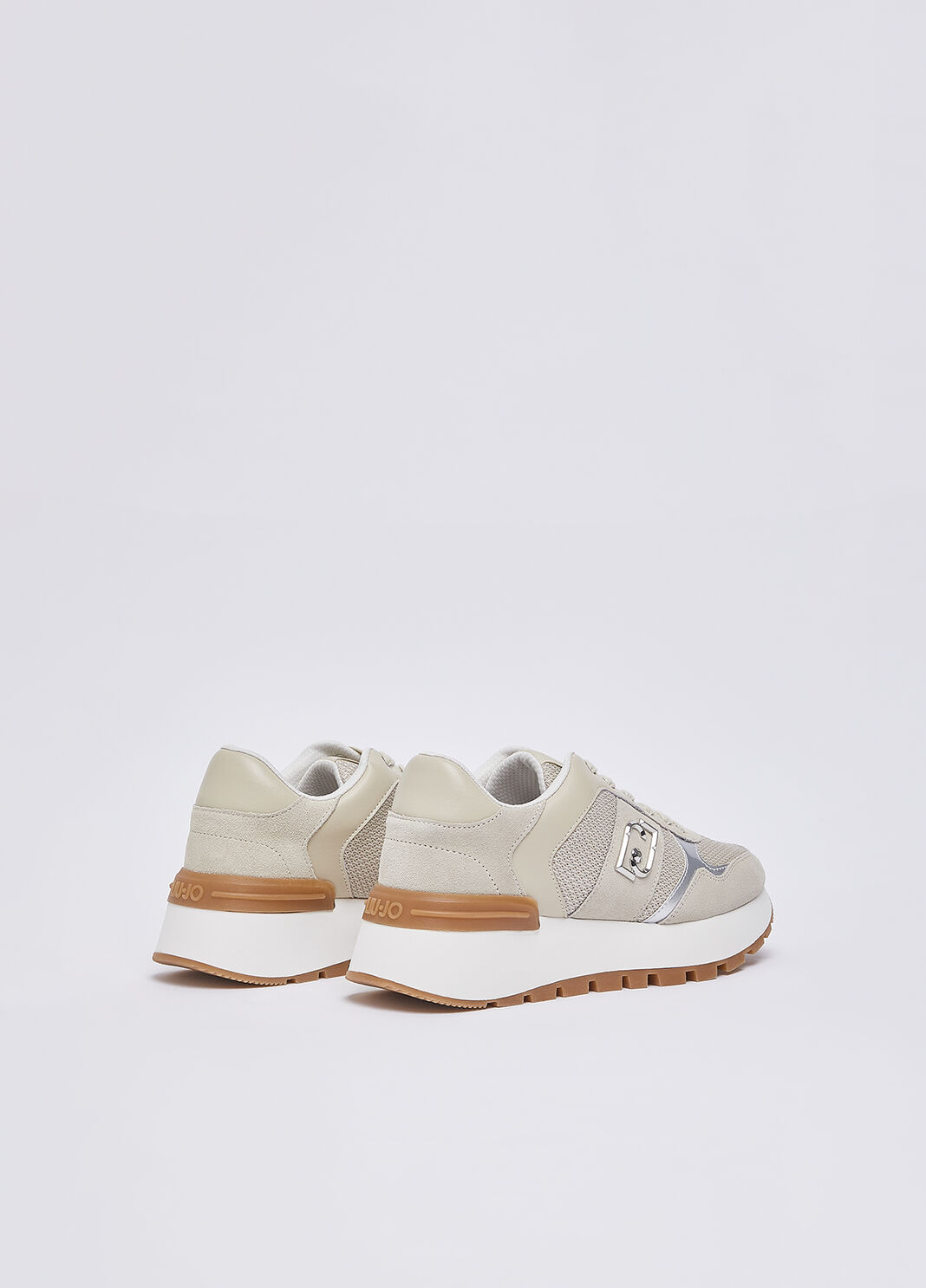 Sneakers &agrave; plateforme en daim et maille filet beige Liu Jo - large image number 2