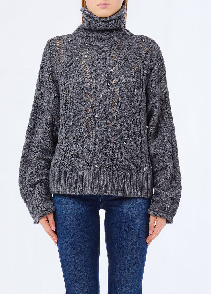 Rollkragenpullover mit Schmucksteinen Grau Liu Jo - medium