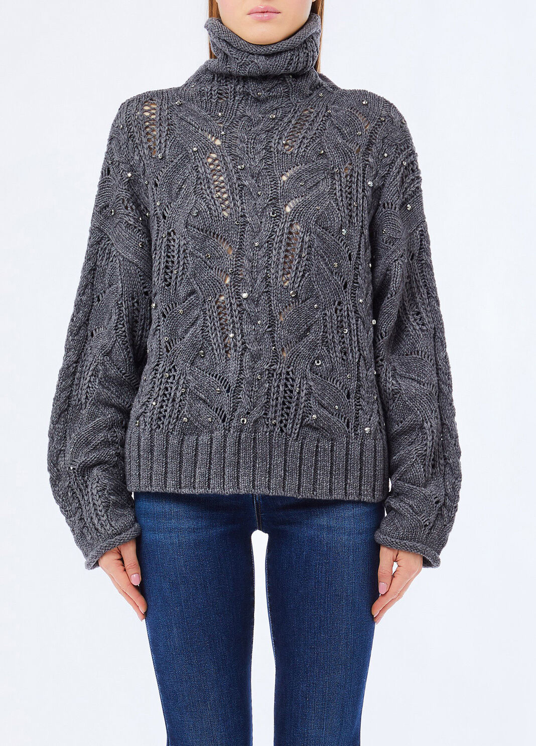 Rollkragenpullover mit Schmucksteinen Grau Liu Jo - large image number 0
