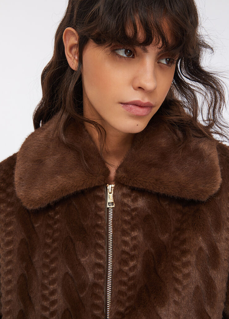 Teddy bomber jacket with cable knit detailing chocolate Liu Jo - large image number 2 Teddy bomber jacket with cable knit detailing chocolate Liu Jo - large image number 2