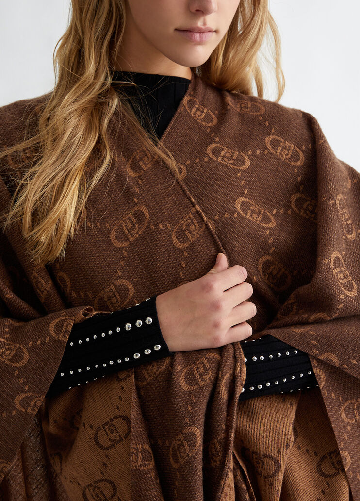 Poncho with jacquard monogram logo brown Liu Jo - large image number 4 Poncho with jacquard monogram logo brown Liu Jo - large image number 4