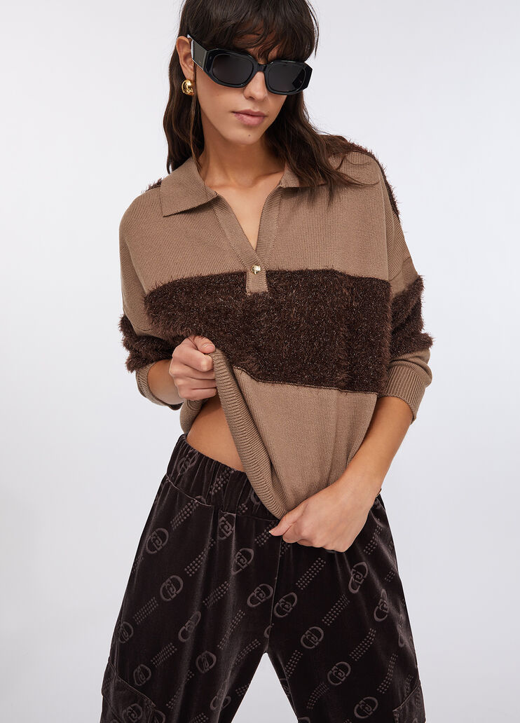Polo in lana a righe cioccolato Liu Jo - medium