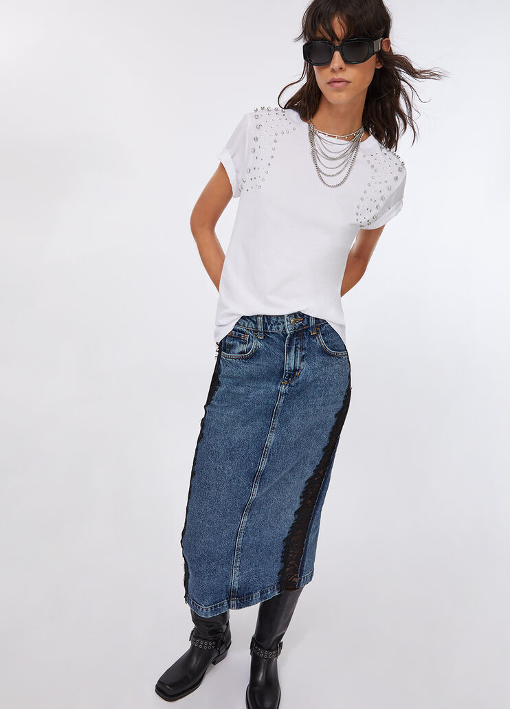 Denim midi skirt with lace blue denim Liu Jo - medium Denim midi skirt with lace blue denim Liu Jo - medium