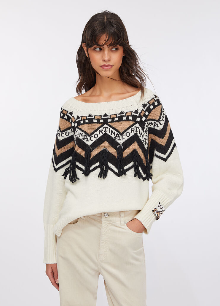 Jacquard jumper with appliqués white Liu Jo - large image number 0
