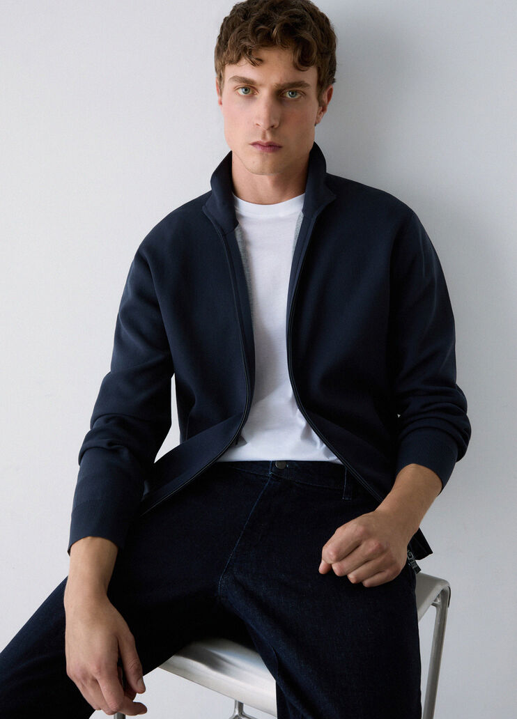 Pull zipp&eacute; en coton lisse bleu fonc&eacute; Liu Jo - medium