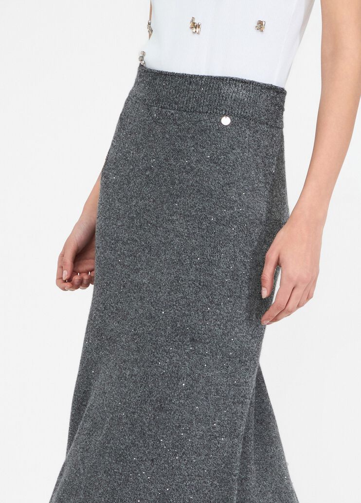 Knit midi skirt with sequins grey Liu Jo - large image number 2 Knit midi skirt with sequins grey Liu Jo - large image number 2