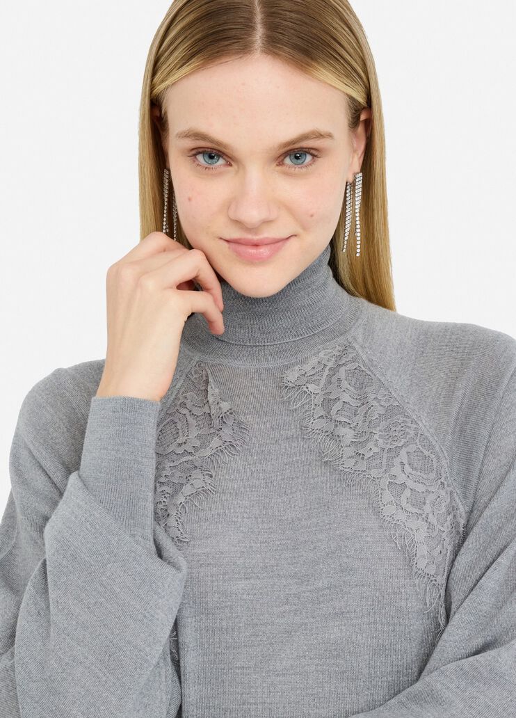 Wool turtleneck with lace grey Liu Jo - medium Wool turtleneck with lace grey Liu Jo - medium