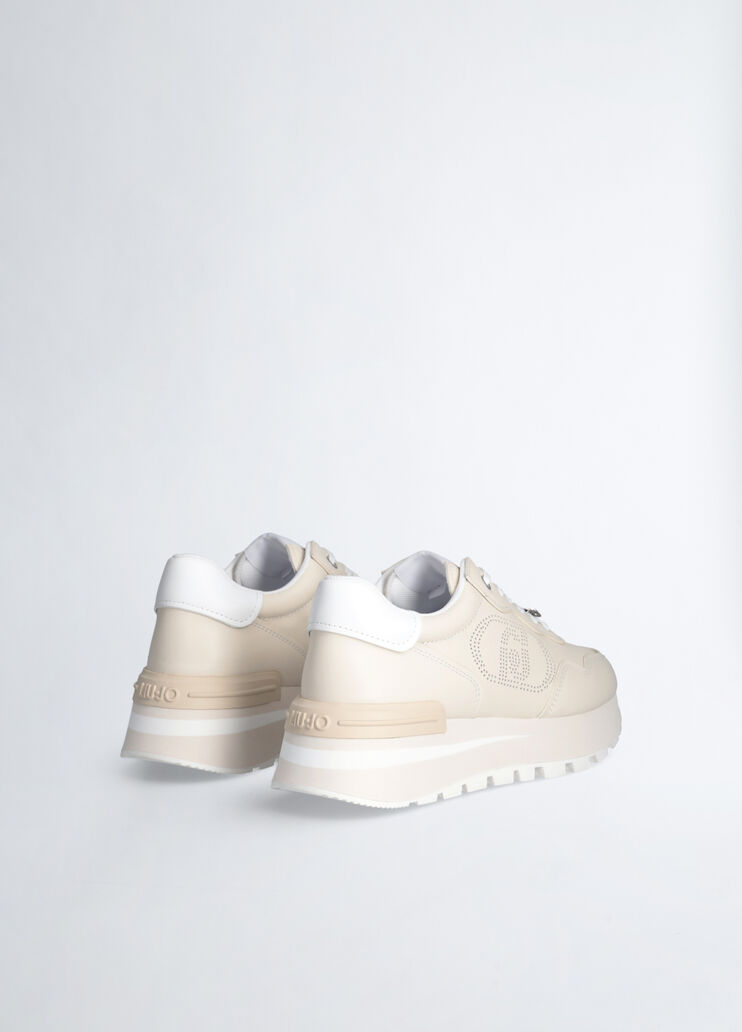 Leather sneakers with openwork logo ivory Liu Jo - large image number 3 Leather sneakers with openwork logo ivory Liu Jo - large image number 3
