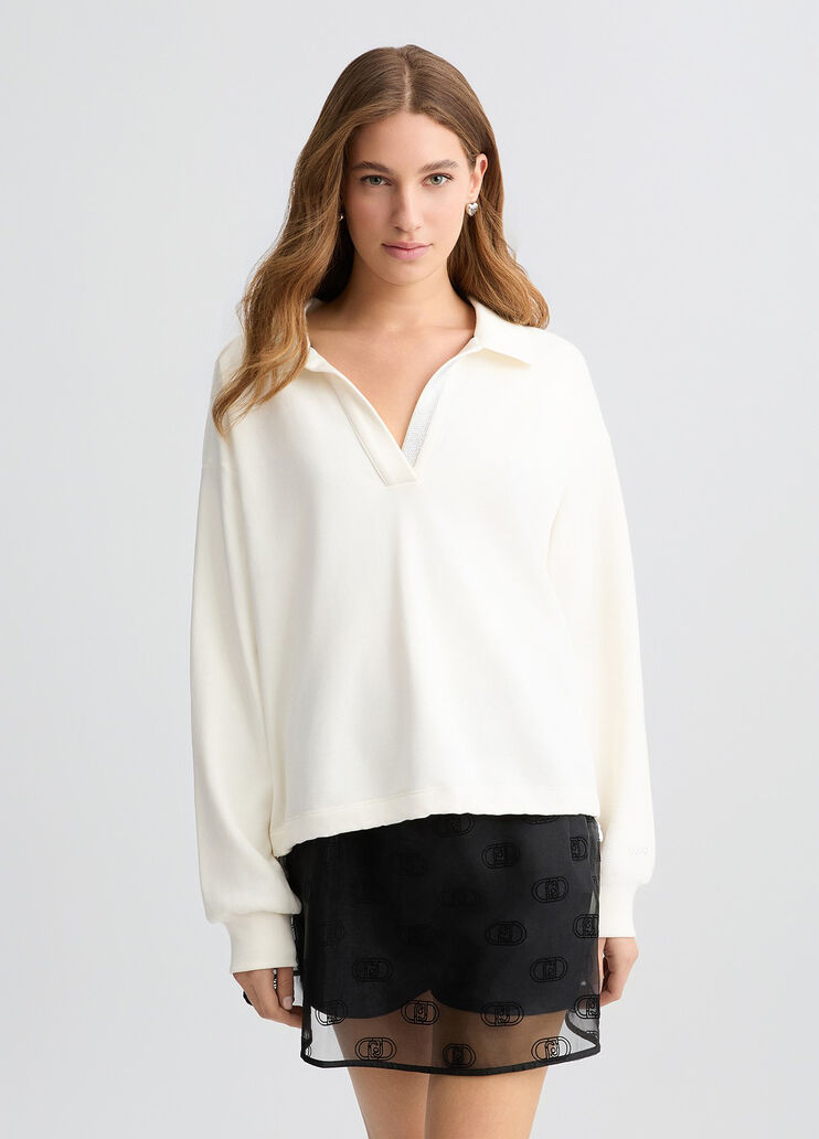 Cotton sweatshirt with rhinestones white Liu Jo - large image number 0 Cotton sweatshirt with rhinestones white Liu Jo - large image number 0