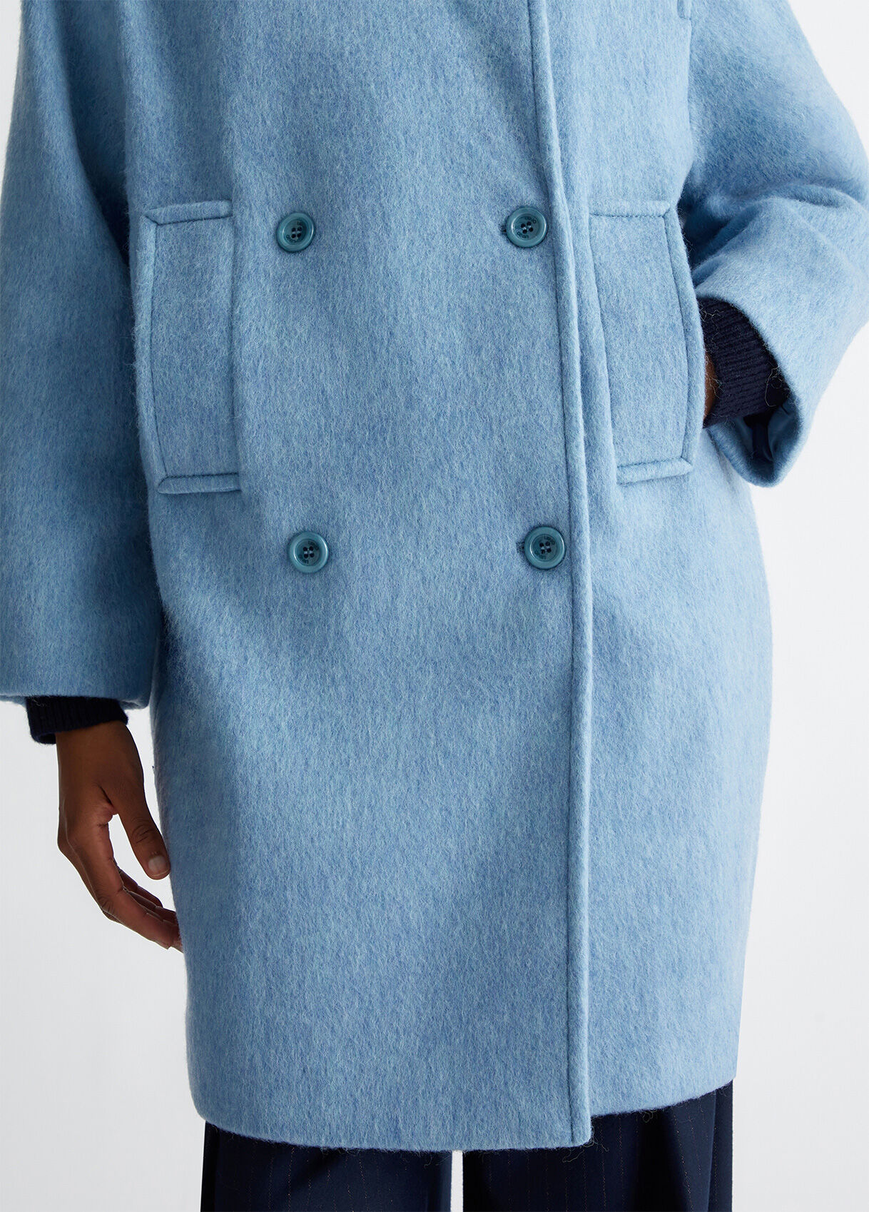 Light blue wool blend coat hot sale